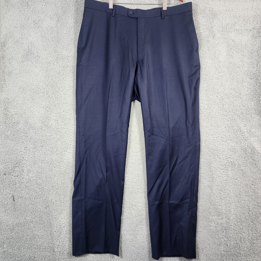 Baroni Couture Super 150's Dress Pants Mens 39x33 Navy Blue Wool Mid Rise Formal